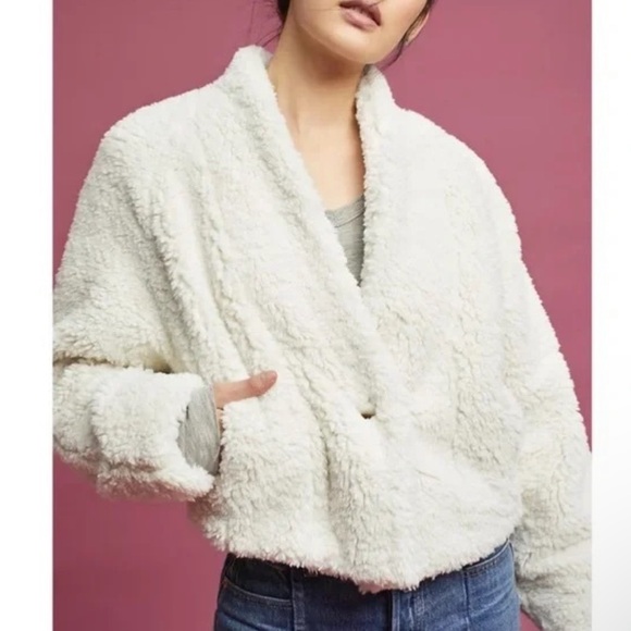 Anthropologie HEI HEI White Fur Cropped Coat - Picture 1 of 5